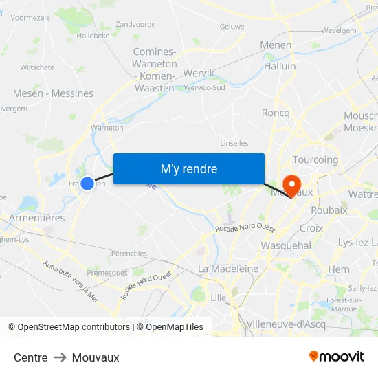 Centre to Mouvaux map