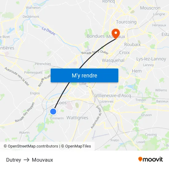 Dutrey to Mouvaux map