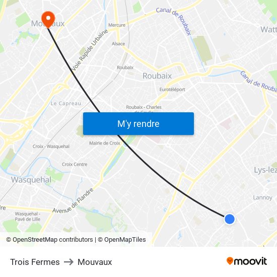 Trois Fermes to Mouvaux map