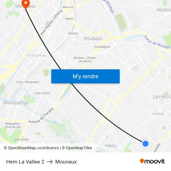 Hem La Vallee 2 to Mouvaux map