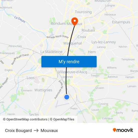 Croix Bougard to Mouvaux map