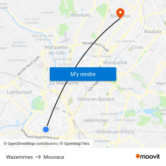 Wazemmes to Mouvaux map