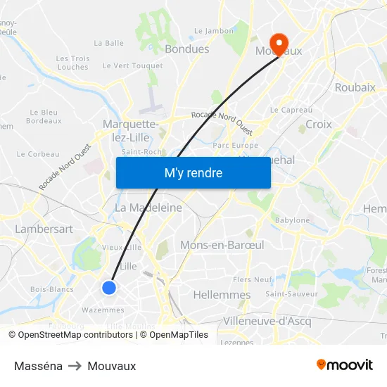 Masséna to Mouvaux map
