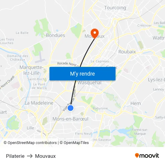 Pilaterie to Mouvaux map