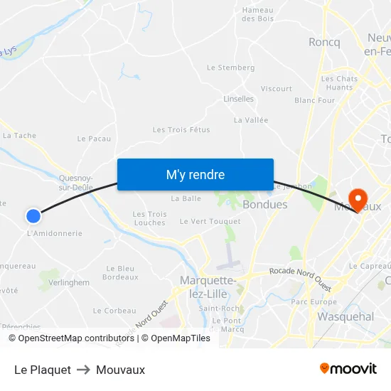 Le Plaquet to Mouvaux map