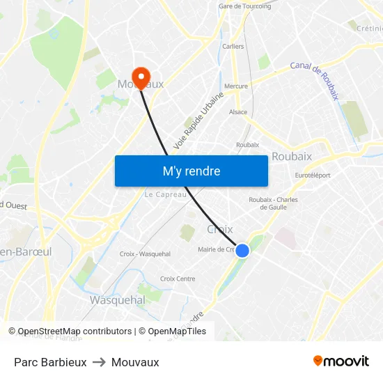 Parc Barbieux to Mouvaux map