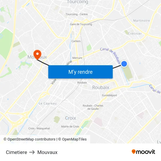 Cimetiere to Mouvaux map