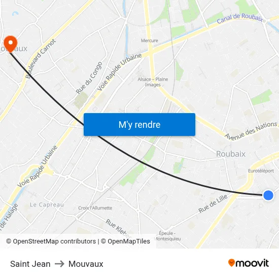 Saint Jean to Mouvaux map