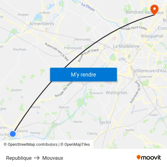 Republique to Mouvaux map