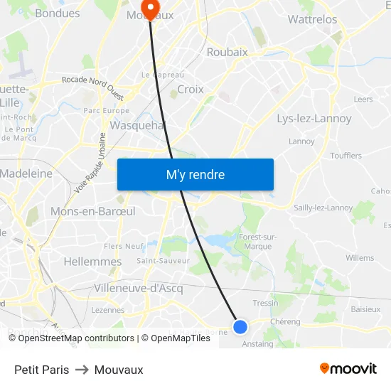 Petit Paris to Mouvaux map