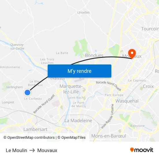 Le Moulin to Mouvaux map