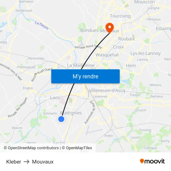 Kleber to Mouvaux map