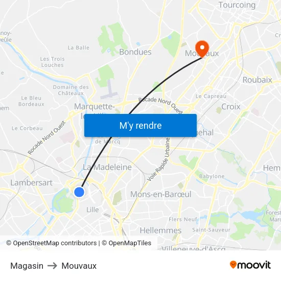 Magasin to Mouvaux map