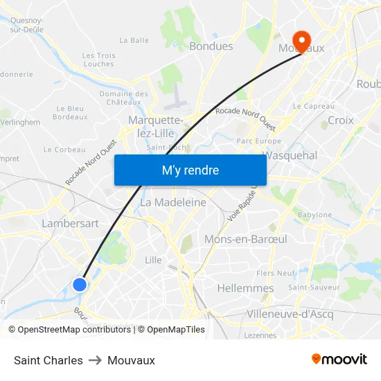 Saint Charles to Mouvaux map