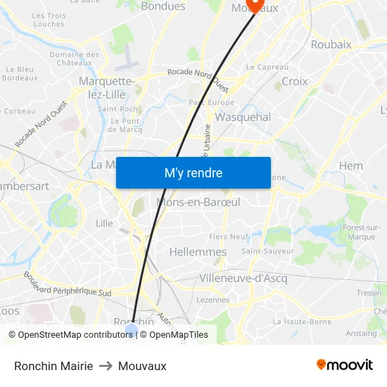 Ronchin Mairie to Mouvaux map