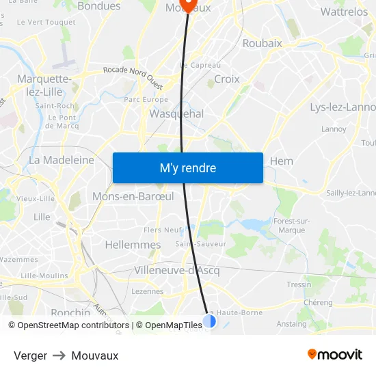 Verger to Mouvaux map