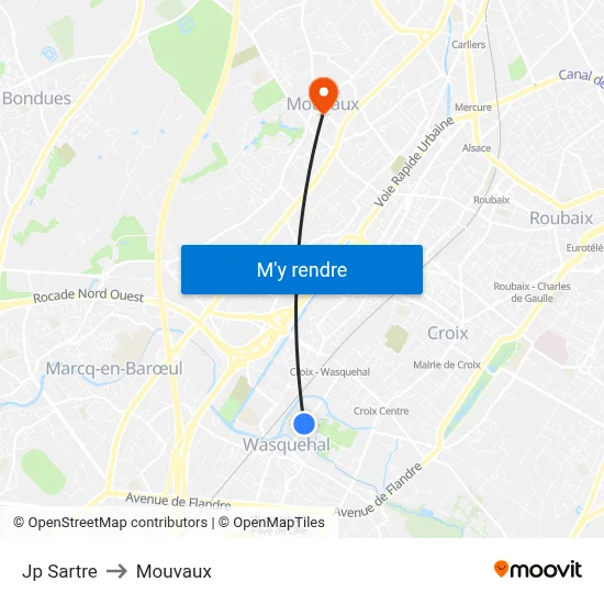 Jp Sartre to Mouvaux map