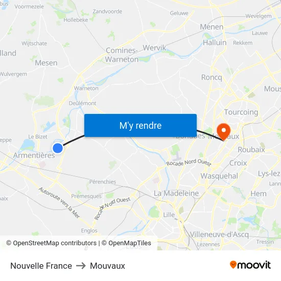 Nouvelle France to Mouvaux map