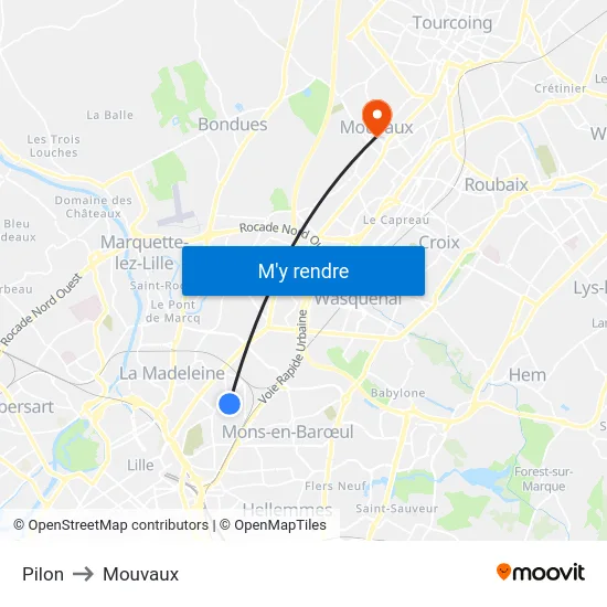 Pilon to Mouvaux map