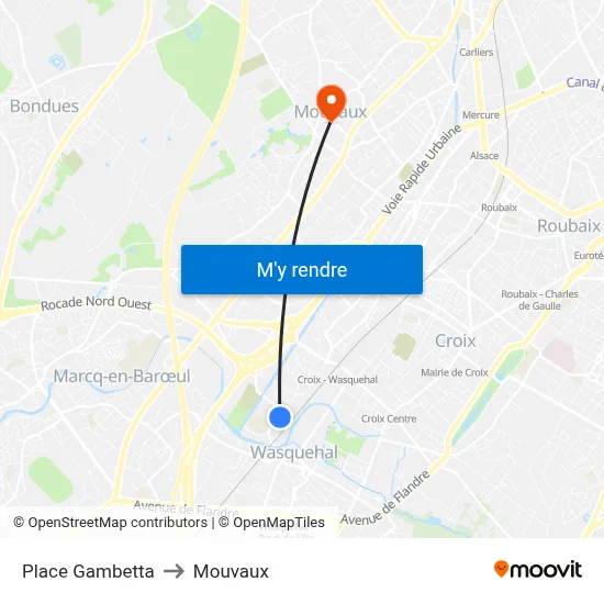 Place Gambetta to Mouvaux map