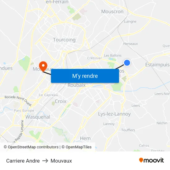 Carriere Andre to Mouvaux map