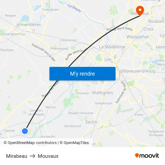 Mirabeau to Mouvaux map