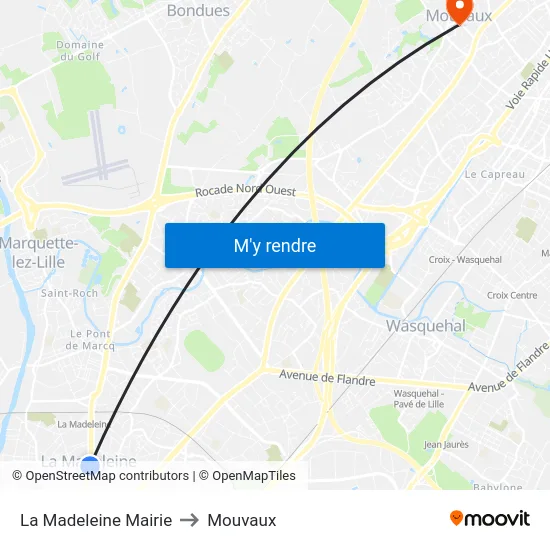 La Madeleine Mairie to Mouvaux map