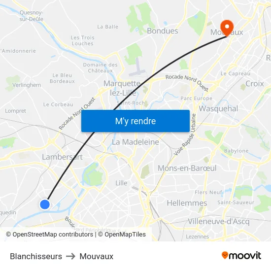 Blanchisseurs to Mouvaux map