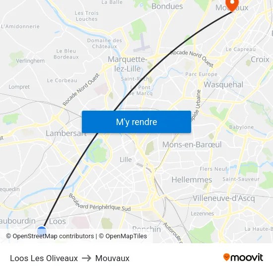 Loos Les Oliveaux to Mouvaux map