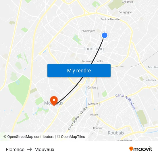 Florence to Mouvaux map