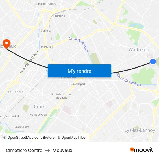 Cimetiere Centre to Mouvaux map