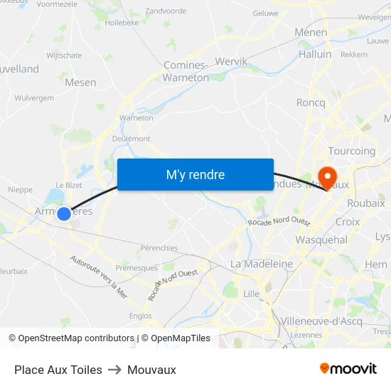 Place Aux Toiles to Mouvaux map