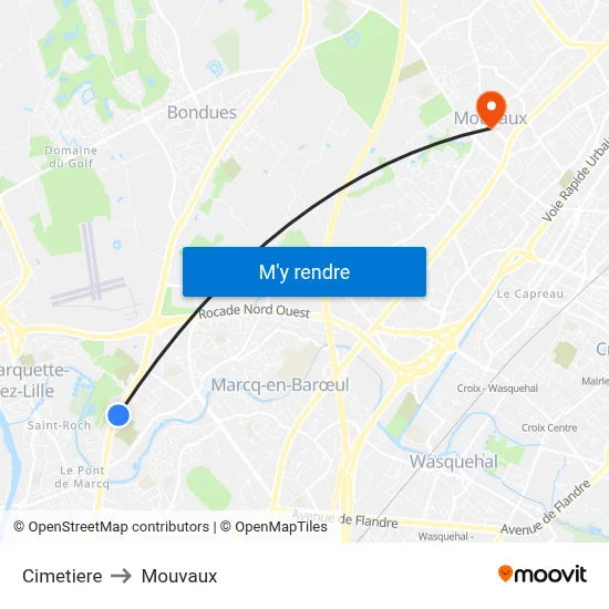 Cimetiere to Mouvaux map