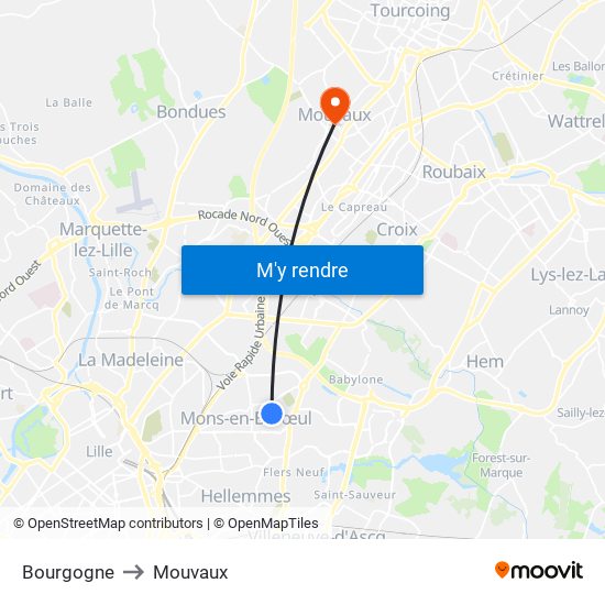 Bourgogne to Mouvaux map