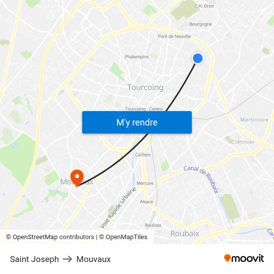 Saint Joseph to Mouvaux map