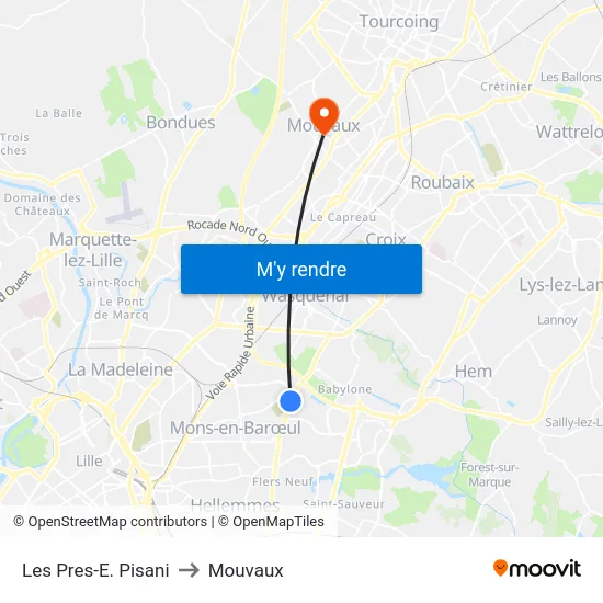 Les Pres-E. Pisani to Mouvaux map