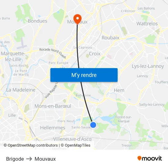 Brigode to Mouvaux map