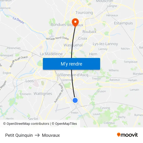 Petit Quinquin to Mouvaux map