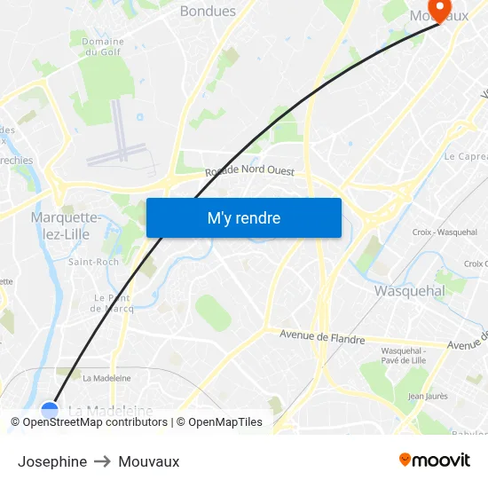 Josephine to Mouvaux map