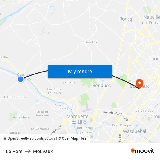 Le Pont to Mouvaux map