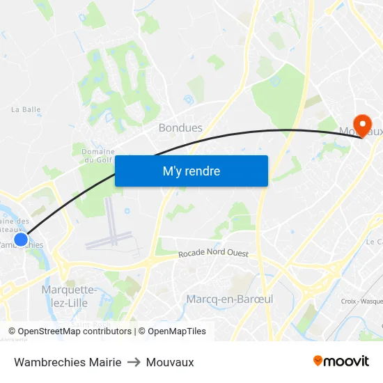 Wambrechies Mairie to Mouvaux map