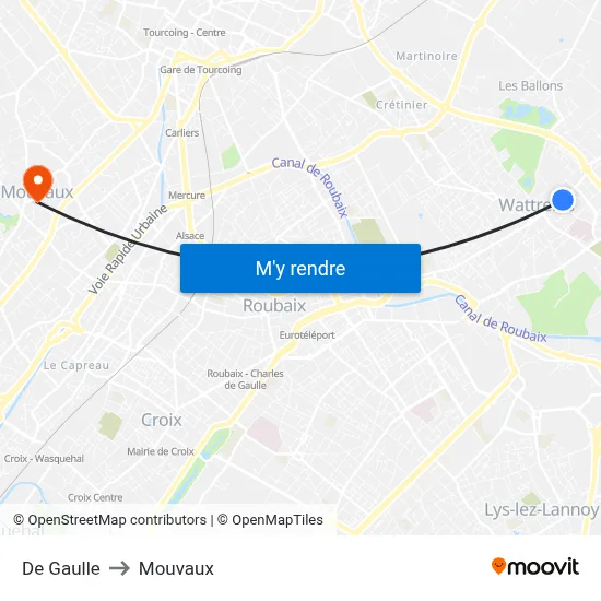 De Gaulle to Mouvaux map