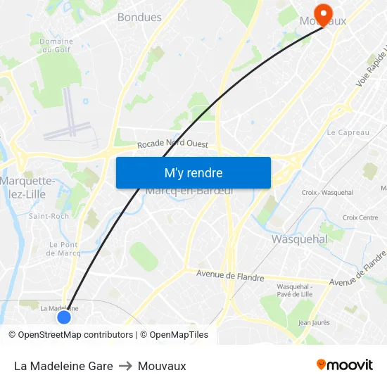 La Madeleine Gare to Mouvaux map
