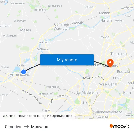 Cimetiere to Mouvaux map