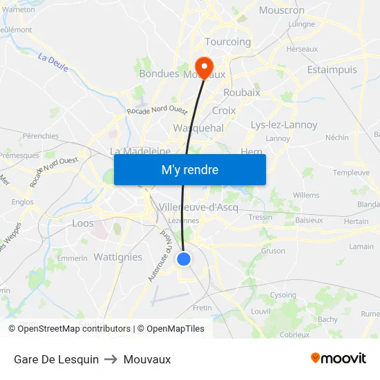 Gare De Lesquin to Mouvaux map