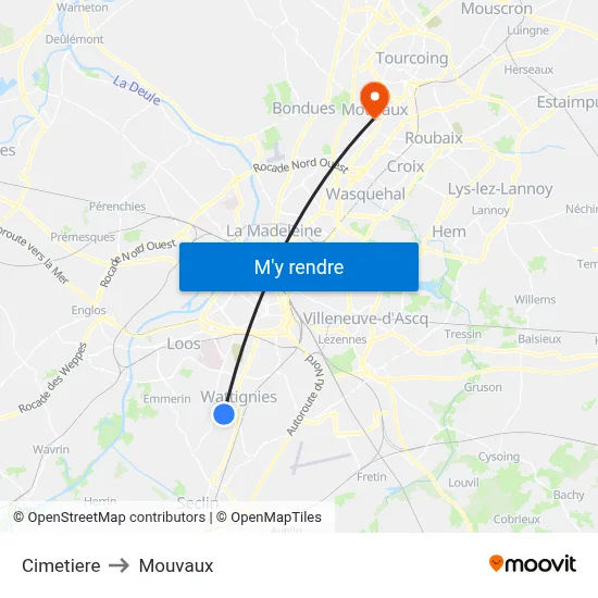 Cimetiere to Mouvaux map