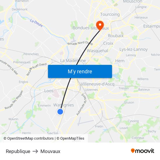 Republique to Mouvaux map