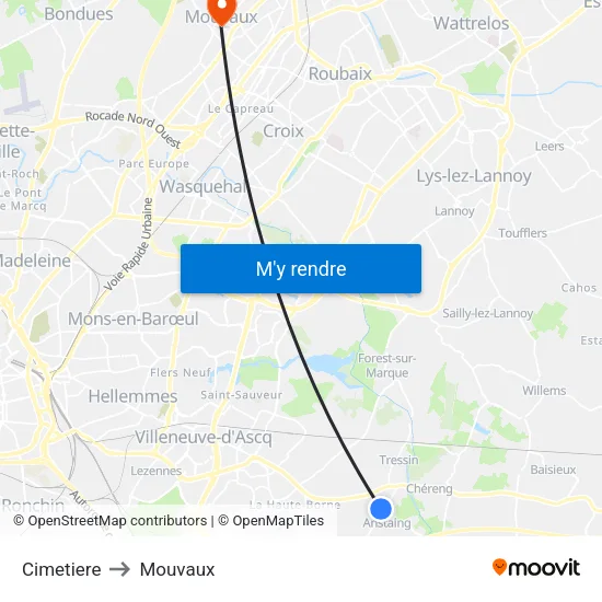Cimetiere to Mouvaux map