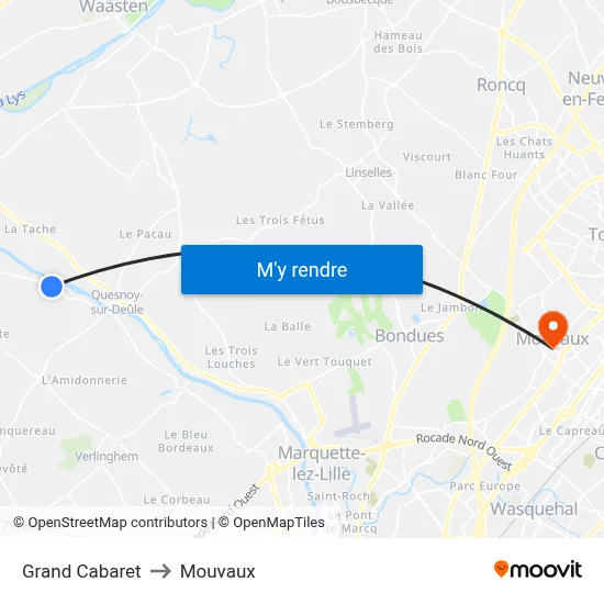 Grand Cabaret to Mouvaux map