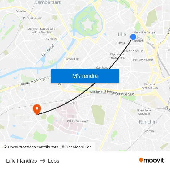 Lille Flandres to Loos map